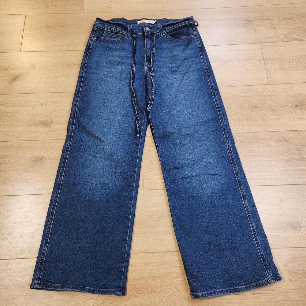 Levi Strauss Signature Wide Leg Jeans Womens 10 Blue High Rise Stretch Denim